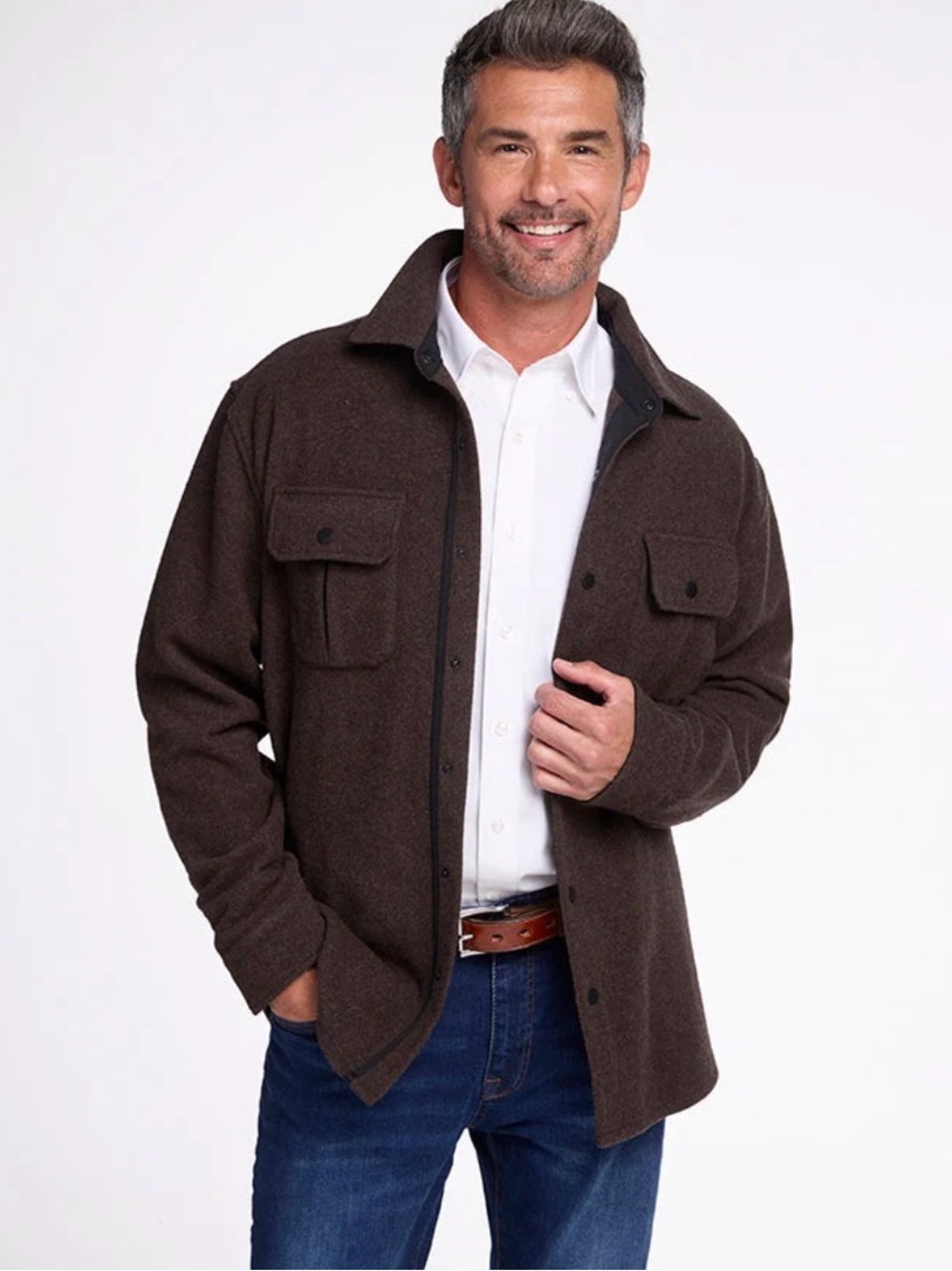 WOOLX Jacket WILDER Mens Large Brown Snap Flannel Shacket Merino Wool Outdoor M